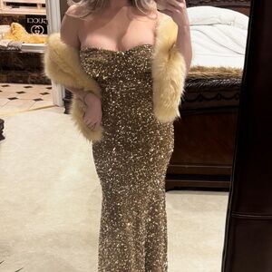 Fashion Nova Glittering Gold Strapless Dress